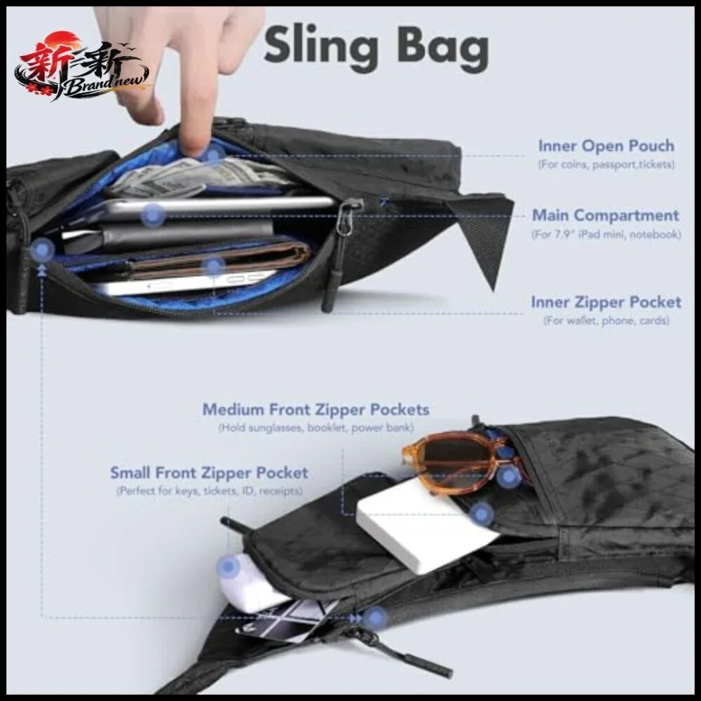 Waterproof Sling Bag with Tablet Compartment, Lightweight Crossbody Bag for Men
